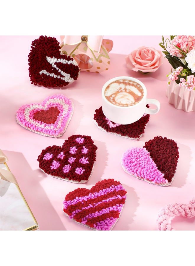 Yaomiao 6 Pcs Valentine's Day Punch Needle Coaster Kit Embroidery Kits Punch Needle Set Craft Supplies with Patterns Yarns Tools Adhesive Felt Embroidery Hoop Instruction Holder for DIY - Image 4