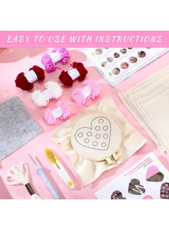 Yaomiao 6 Pcs Valentine's Day Punch Needle Coaster Kit Embroidery Kits Punch Needle Set Craft Supplies with Patterns Yarns Tools Adhesive Felt Embroidery Hoop Instruction Holder for DIY - Image 5