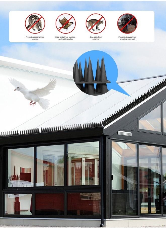 12 Pack Anti Bird Spikes - Huge 5m Coverage with 2500 Spikes - Pigeon Deterrent - Wall & Fence Spikes for Cats & Birds - Anti Pigeon Spikes Anti Bird Plastic Fence Spikes for Railing and Roof