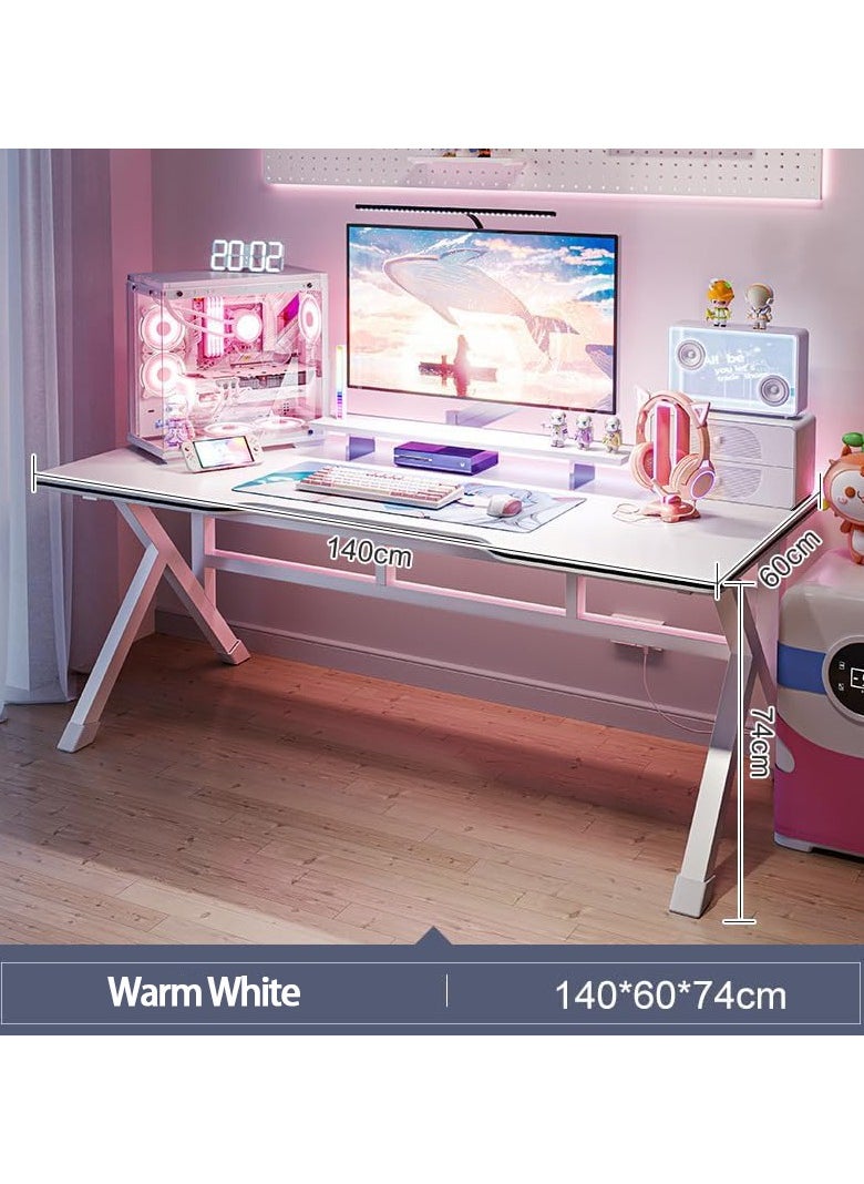 OHAHO - 140CM Gaming Table,Gaming Desk, Computer Desk Home Office Desk Extra Large Modern Ergonomic Black PC Table Gamer Workstation (NEW White, 140x60x75cm) - Image 1
