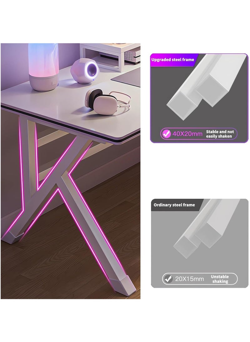 OHAHO - 140CM Gaming Table,Gaming Desk, Computer Desk Home Office Desk Extra Large Modern Ergonomic Black PC Table Gamer Workstation (NEW White, 140x60x75cm) - Image 1