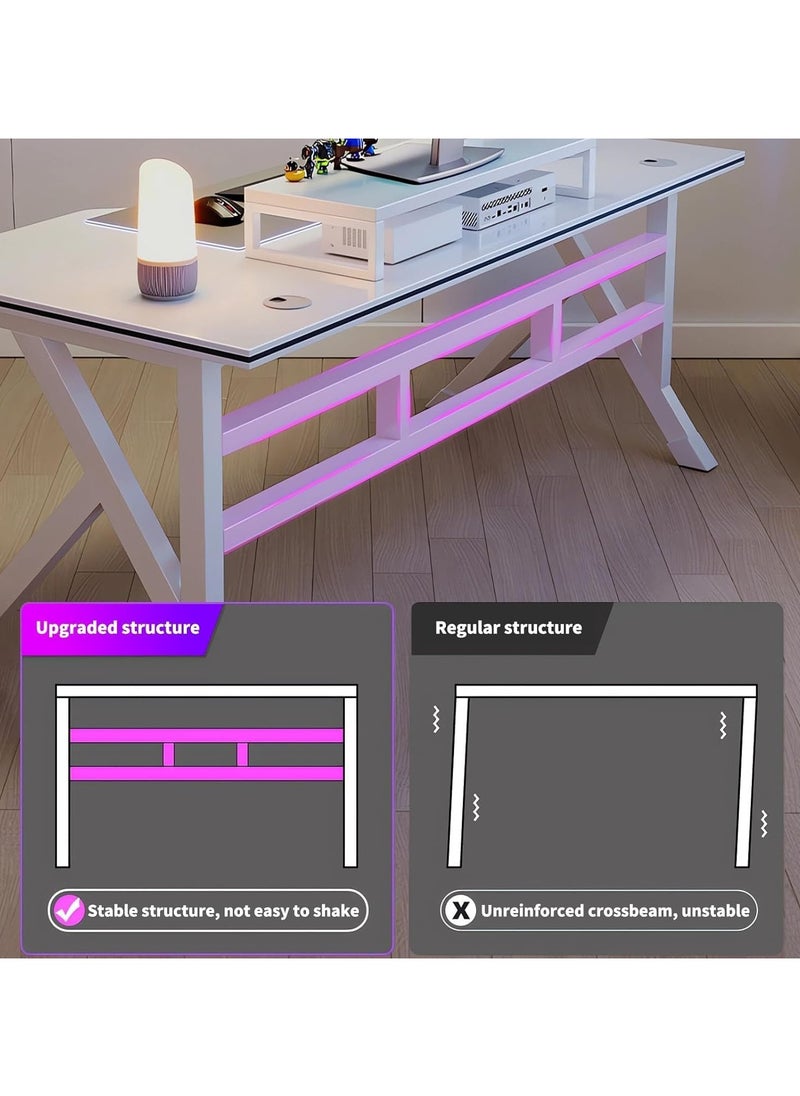 OHAHO - 140CM Gaming Table,Gaming Desk, Computer Desk Home Office Desk Extra Large Modern Ergonomic Black PC Table Gamer Workstation (NEW White, 140x60x75cm) - Image 1