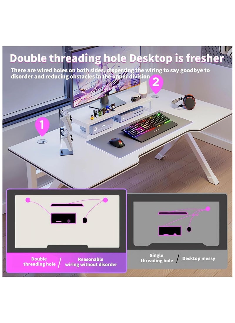 OHAHO - 140CM Gaming Table,Gaming Desk, Computer Desk Home Office Desk Extra Large Modern Ergonomic Black PC Table Gamer Workstation (NEW White, 140x60x75cm) - Image 1