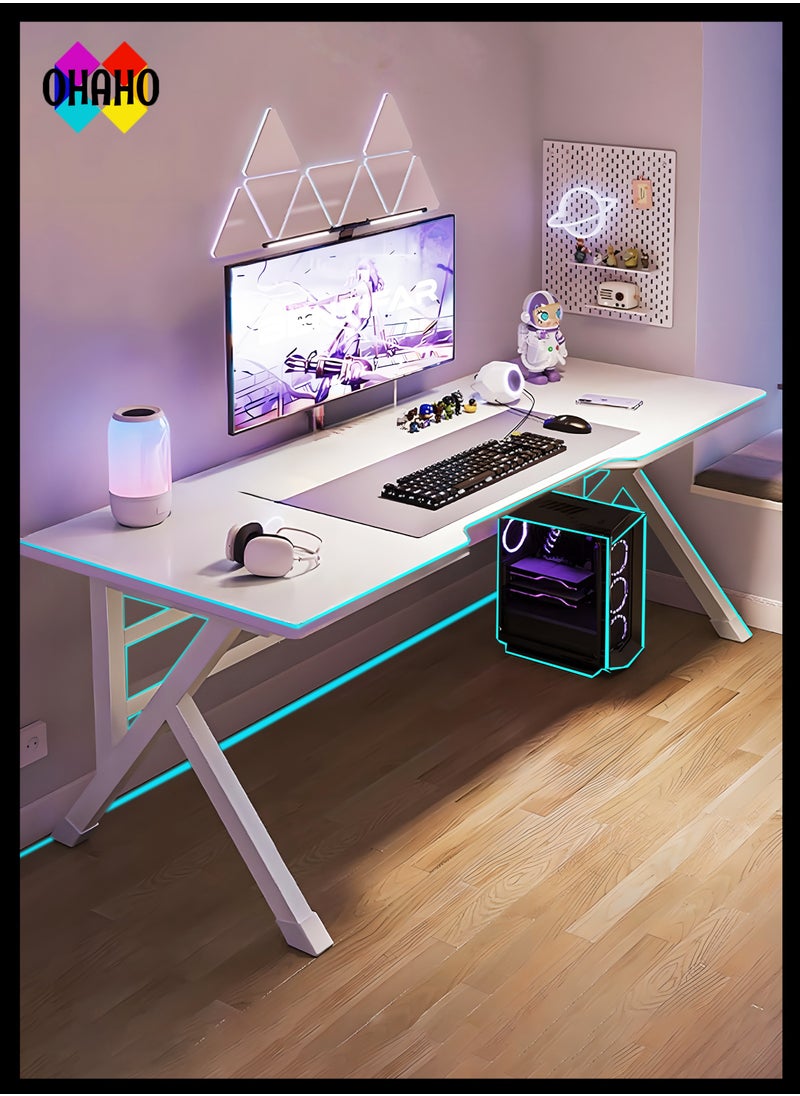OHAHO - 140CM Gaming Table,Gaming Desk, Computer Desk Home Office Desk Extra Large Modern Ergonomic Black PC Table Gamer Workstation (NEW White, 140x60x75cm) - Image 1
