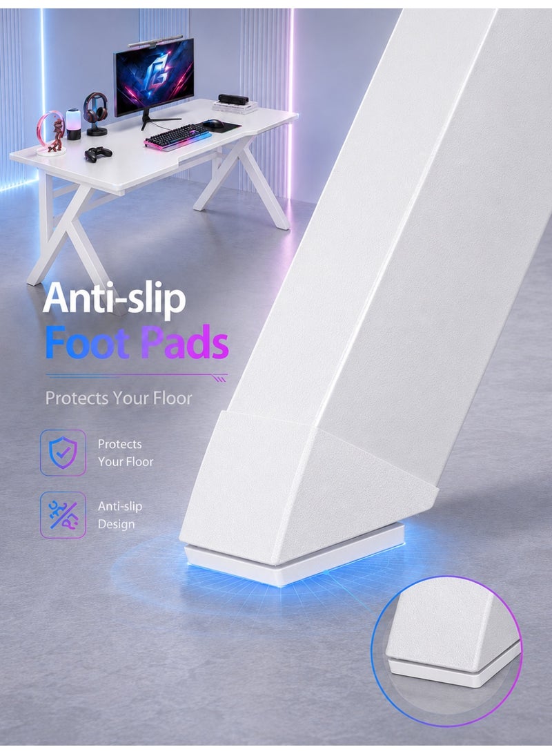 OHAHO 140CM Gaming Table,Gaming Desk, Computer Desk Home Office Desk Extra Large Modern Ergonomic Table Gamer Workstation (NEW White, 140x60x75cm) - Image 5