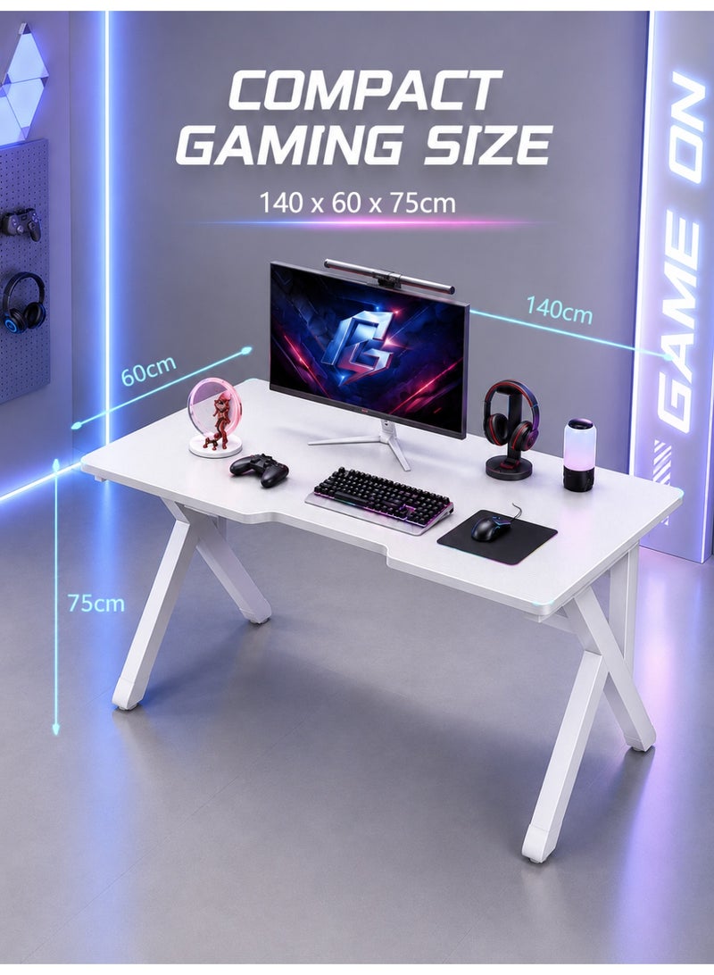 OHAHO 140CM Gaming Table,Gaming Desk, Computer Desk Home Office Desk Extra Large Modern Ergonomic Table Gamer Workstation (NEW White, 140x60x75cm) - Image 2