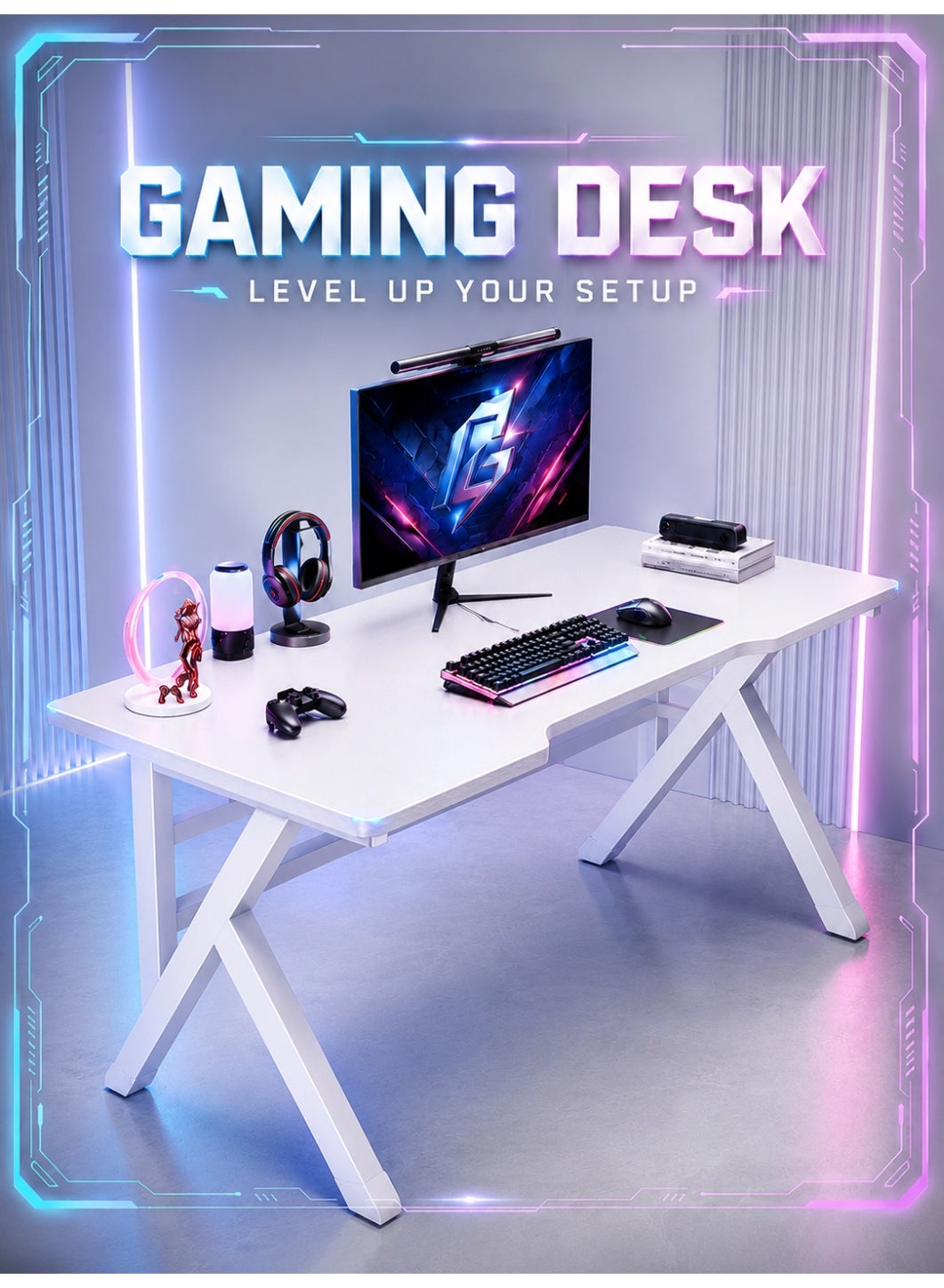 140CM Gaming Table,Gaming Desk, Computer Desk Home Office Desk Extra Large Modern Ergonomic Table Gamer Workstation (NEW White, 140x60x75cm)