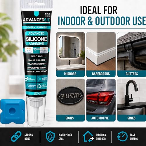 ADVANCEDSIL Black Silicone Sealant & Caulk Tube with Finishing Tool – Weatherproof, Flexible, Strong Adhesion for Bathroom, Roof, Window, and Automotive Sealing - Image 3