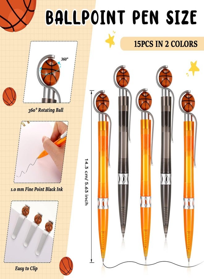 Sabary 30 Pcs Basketball Party Favors Set, 15 Pens 15 Basketball Theme Bracelets Ballpoint Pen Adjustable Bracelet Party Gifts for Team Members - Image 2