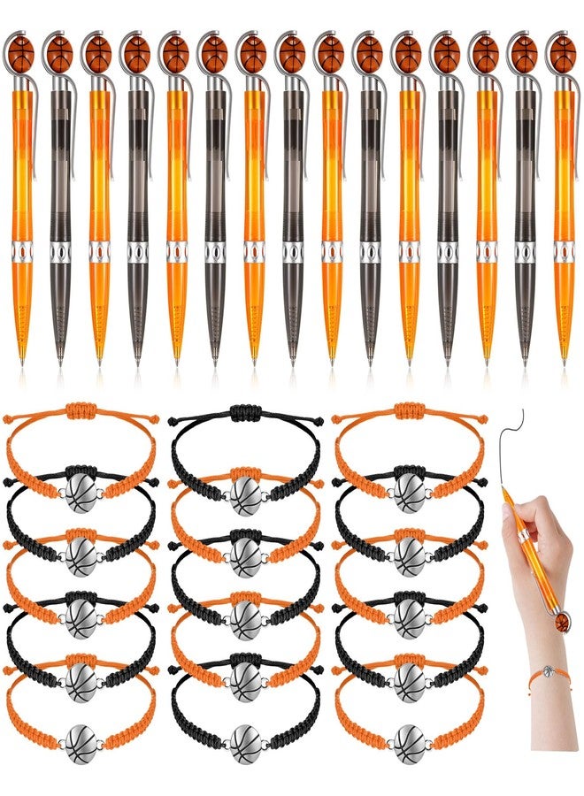 Sabary 30 Pcs Basketball Party Favors Set, 15 Pens 15 Basketball Theme Bracelets Ballpoint Pen Adjustable Bracelet Party Gifts for Team Members - Image 1