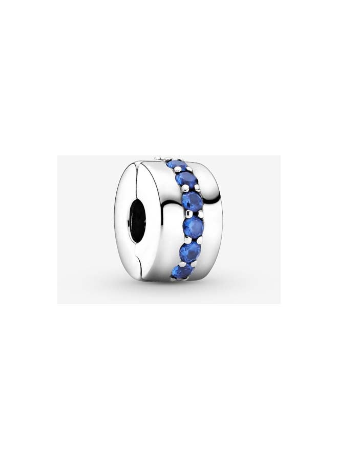 PANDORA Sterling Silver Clip with Stellar Blue Crystal 