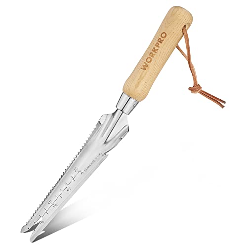 WORKPRO Hand Weeder Puller, 5-in-1 Stainless Steel Garden Trowel with Wooden Handle,Gardening Weeding Tool for Easy Weeder Removal, Planting, Weeding, Flower & Vegetable Care in Garden Lawn Yard - Image 1