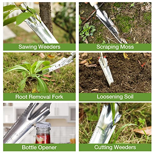 WORKPRO Hand Weeder Puller, 5-in-1 Stainless Steel Garden Trowel with Wooden Handle,Gardening Weeding Tool for Easy Weeder Removal, Planting, Weeding, Flower & Vegetable Care in Garden Lawn Yard - Image 5