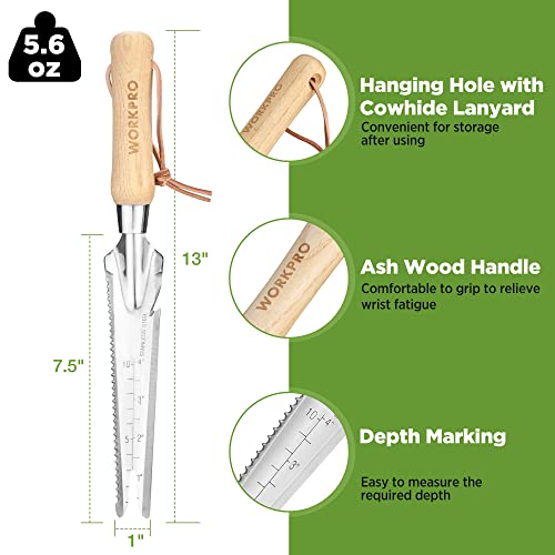 WORKPRO Hand Weeder Puller, 5-in-1 Stainless Steel Garden Trowel with Wooden Handle,Gardening Weeding Tool for Easy Weeder Removal, Planting, Weeding, Flower & Vegetable Care in Garden Lawn Yard - Image 3
