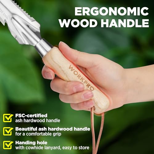 WORKPRO Hand Weeder Puller, 5-in-1 Stainless Steel Garden Trowel with Wooden Handle,Gardening Weeding Tool for Easy Weeder Removal, Planting, Weeding, Flower & Vegetable Care in Garden Lawn Yard - Image 4