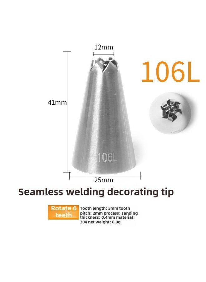304 Stainless Steel Pastry Nozzle 6-tooth Belt Number Seamless Welding Cream Nozzle Large Cake Decorating Tool-Specifications:106L  - Image 1