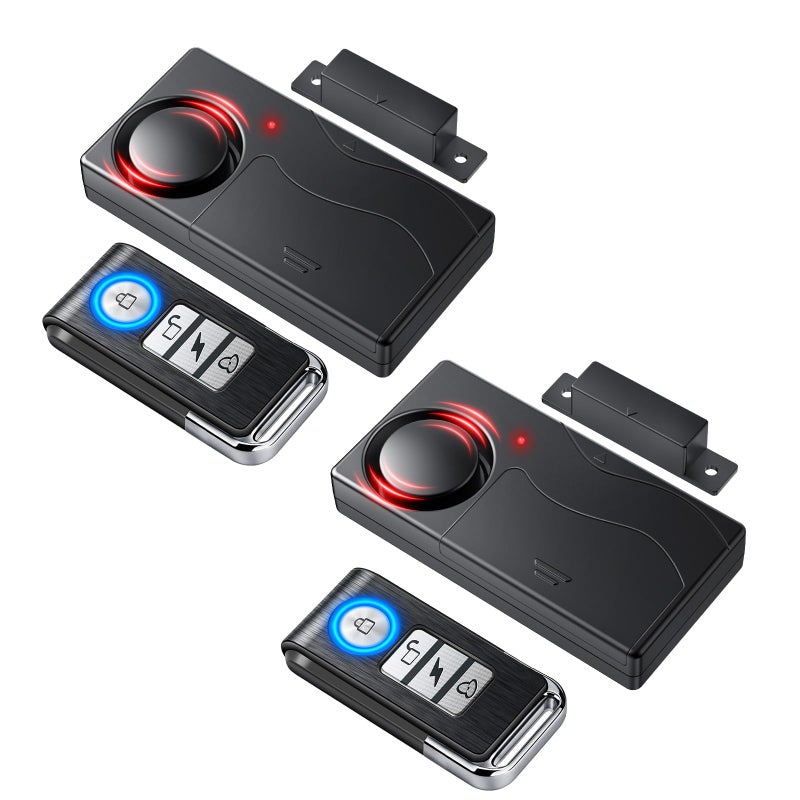 WSDCAM Door Alarm When Door Opens, Wireless 110dB Anti-Theft with Remote, Door Bells Chimes, Magnetic Security Alarms for Door, Window, Cabinet, Pool Safety for Kids, Alzheimer's Care (Black, 2 Pack) - Image 1