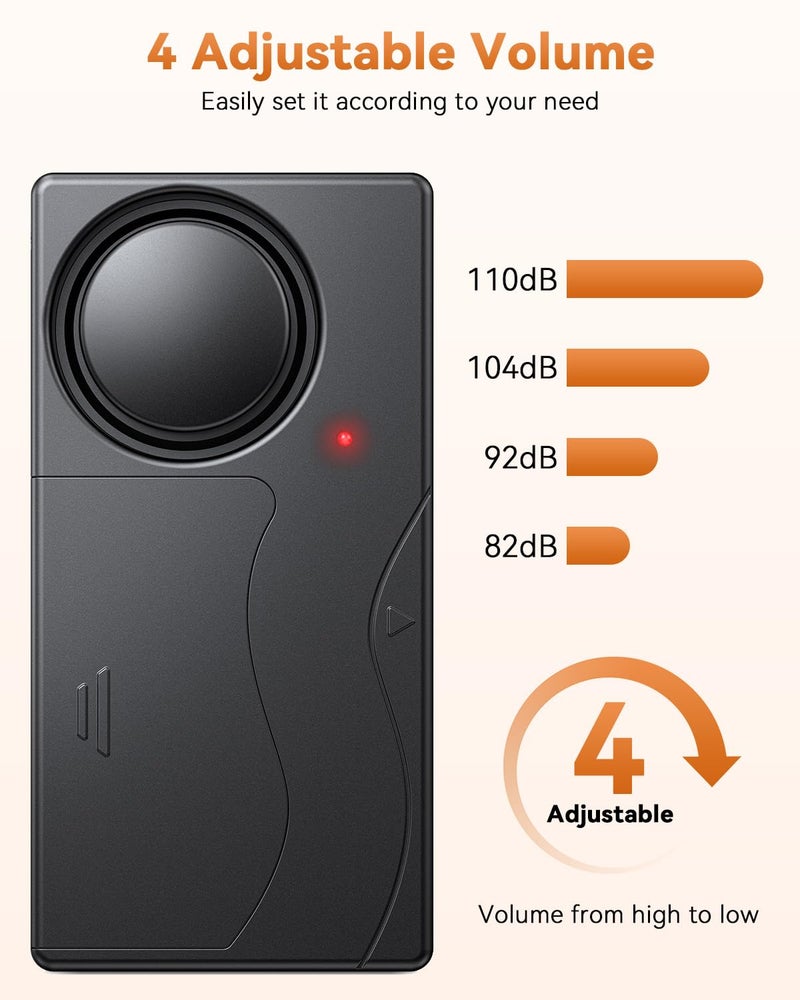 WSDCAM Door Alarm When Door Opens, Wireless 110dB Anti-Theft with Remote, Door Bells Chimes, Magnetic Security Alarms for Door, Window, Cabinet, Pool Safety for Kids, Alzheimer's Care (Black, 2 Pack) - Image 4