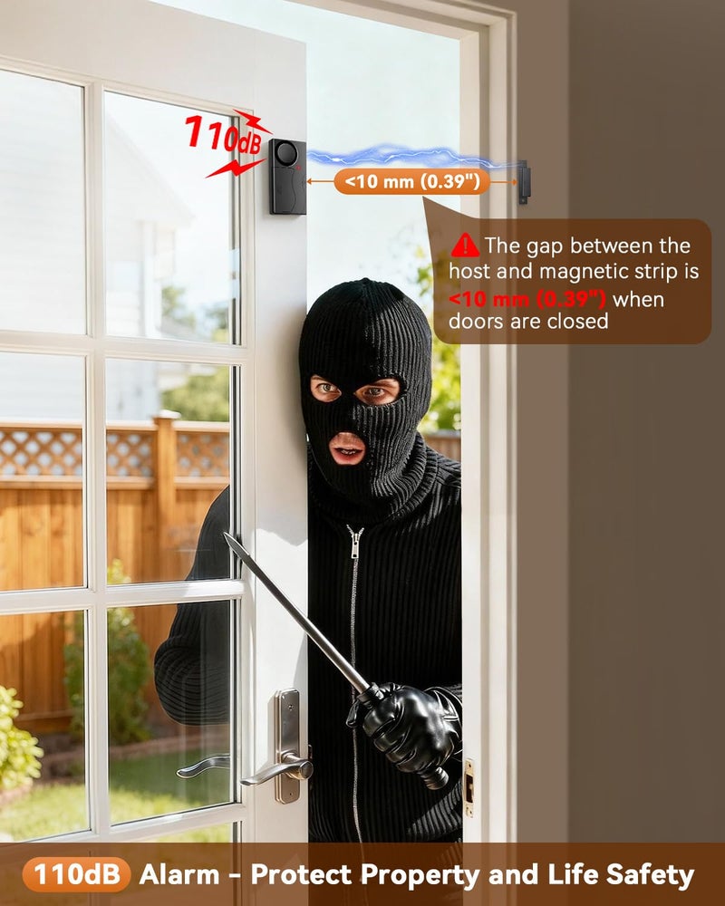 WSDCAM Door Alarm When Door Opens, Wireless 110dB Anti-Theft with Remote, Door Bells Chimes, Magnetic Security Alarms for Door, Window, Cabinet, Pool Safety for Kids, Alzheimer's Care (Black, 2 Pack) - Image 5