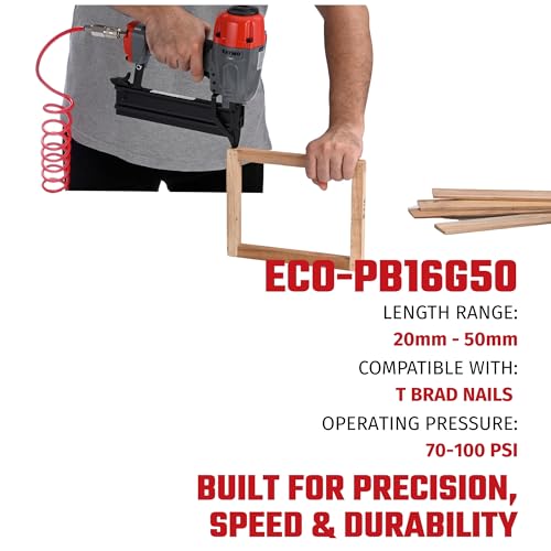 Kaymo ECO-PB16G50 Pneumatic Brad Nailer | 16 Gauge T Series | 2 Kg Heavy-Duty Tool | 360° Exhaust | Ergonomic Rubber Grip | Full Metal Magazine | Safety Device | Wooden Flooring & Furniture Use - Image 4
