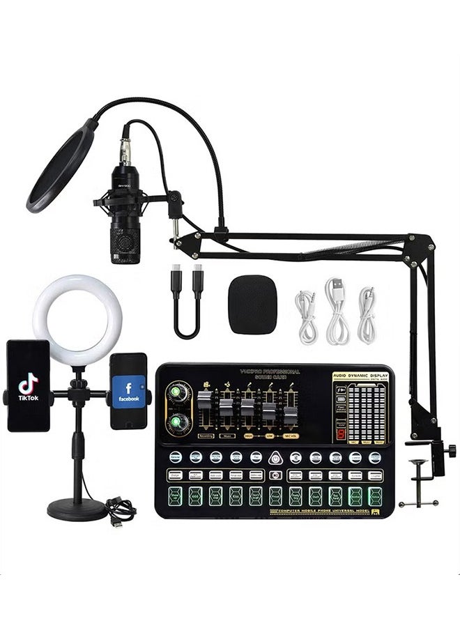 XiuWoo - Sound Card Microphone Podcast Package,Live Broadcast Equipment with Ring Light/Recording Studio for Live Streaming/Suitable for Podcasting/Live Broadcasting/Singing/PC/Mobile/TikTok/YouTube - Image 1