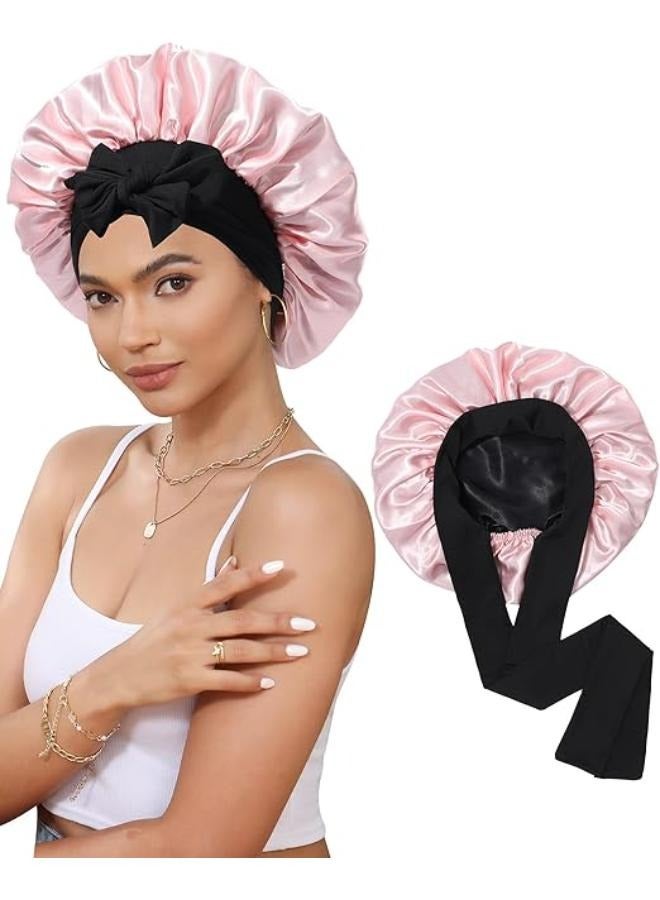 Generic Satin Bonnet Silk Bonnet for Sleeping Silk Sleep Cap Double Layer Hair Bonnet with Elastic Tie Band for Curly Hair Night Cap - Image 1