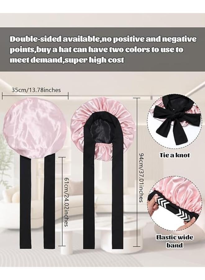 Generic Satin Bonnet Silk Bonnet for Sleeping Silk Sleep Cap Double Layer Hair Bonnet with Elastic Tie Band for Curly Hair Night Cap - Image 3