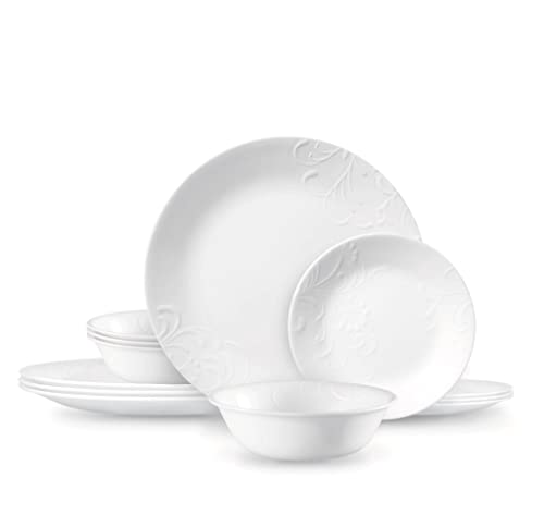 Corelle Madeline Embossed 12 Piece White Dinnerware Set - Image 5