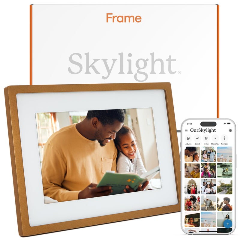 Skylight Digital Picture Frame WiFi Enabled with Load from Phone Capability Touch Screen Digital Photo Frame Display Customizable Gift for Friends and Family 10 Inch Gold