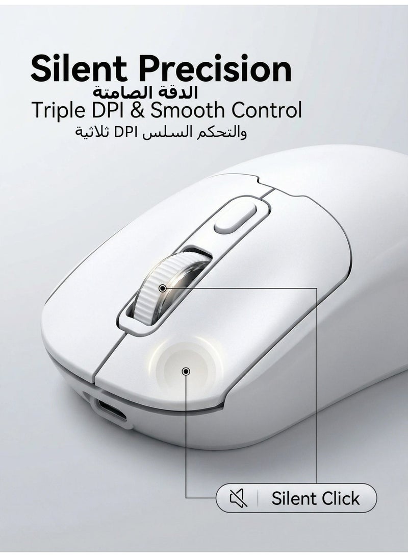 تي- وولف ماوس بلوتوث T-WOLF ، ماوس مكتب ، كمبيوتر شحن لاسلكي مزدوج الوضع ، ماوس ألعاب مكتب محمول مع ميزات فريدة من نوعها ، مجهزة بزر الصمت ووظيفة ضبط DPI ثلاثية المستويات ، ماوس أبيض - Image 2