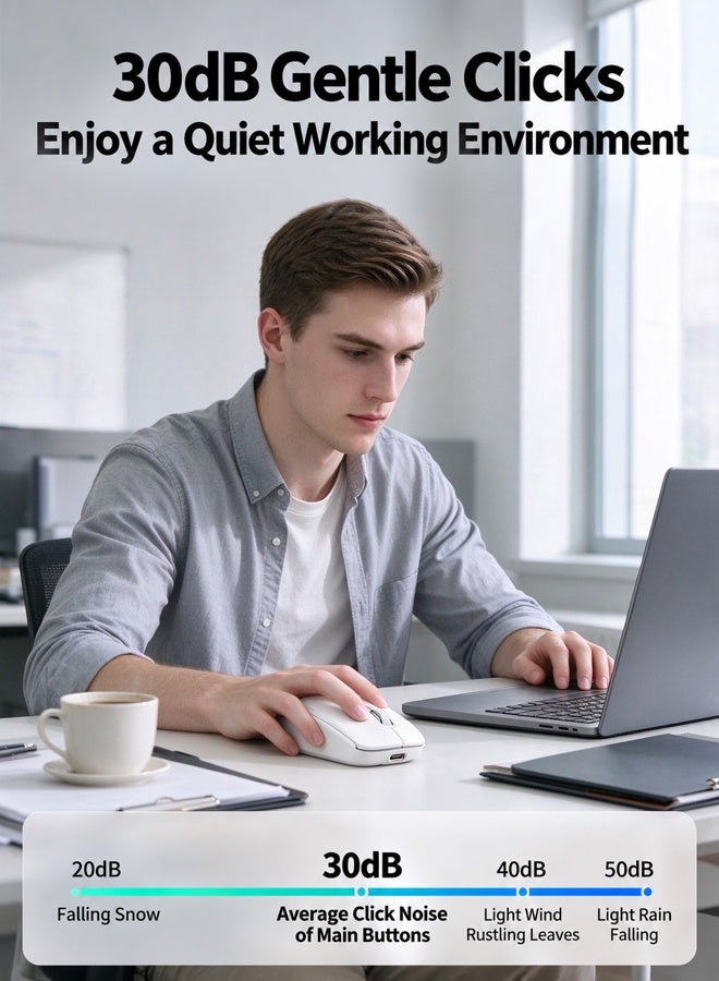 T-WOLF Bluetooth mouse, office mouse, dual-mode wireless charging computer, portable office gaming mouse with unique features, equipped with mute button and three-level DPI adjustment function, white mouse - Image 3