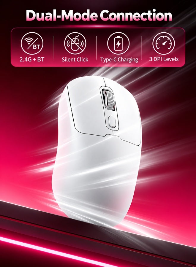 T-WOLF Bluetooth mouse, office mouse, dual-mode wireless charging computer, portable office gaming mouse with unique features, equipped with mute button and three-level DPI adjustment function, white mouse - Image 1