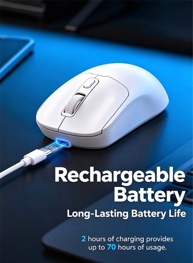 T-WOLF Bluetooth mouse, office mouse, dual-mode wireless charging computer, portable office gaming mouse with unique features, equipped with mute button and three-level DPI adjustment function, white mouse - Image 5
