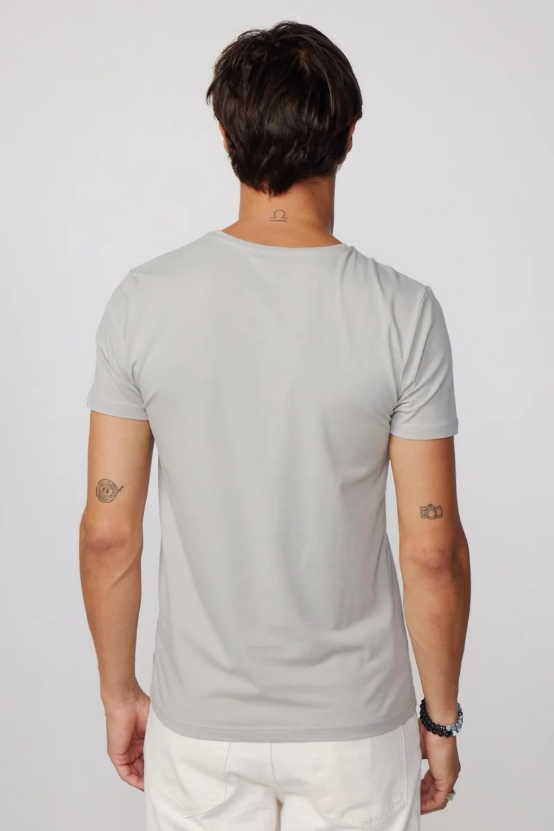 تودورس Slim Fit V-Neck Plain Basic Short Sleeve Gray T-Shirt