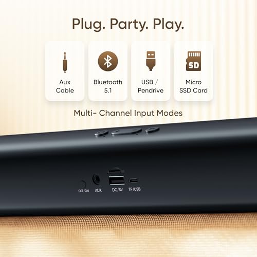 Mivi Fort Q26 Soundbar with 26W Powerful Audio, 2.0 Channel with Dual Full-Range Speakers, Multiple Input Modes, 6H Playtime, 2500mAh Battery, Made in India Soundbar for TV - Image 3
