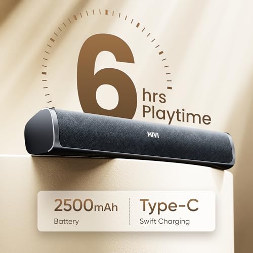 Mivi Fort Q26 Soundbar with 26W Powerful Audio, 2.0 Channel with Dual Full-Range Speakers, Multiple Input Modes, 6H Playtime, 2500mAh Battery, Made in India Soundbar for TV - Image 4