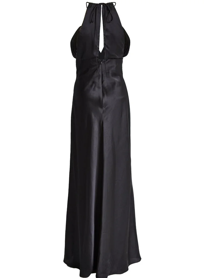 True Decadence Marilyn Black Pleated Halterneck Maxi Dress
