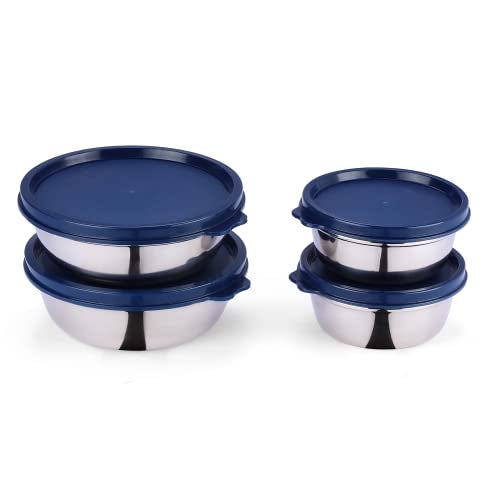SOPL-OLIVEWARE Oliveware Elegant Combo Storage Containers, 100% Leak Proof and Dishwasher Safe, 4 Stainless Steel Containers with BPA Free Lid (2x450ml & 2x250ml) - Blue - Image 1
