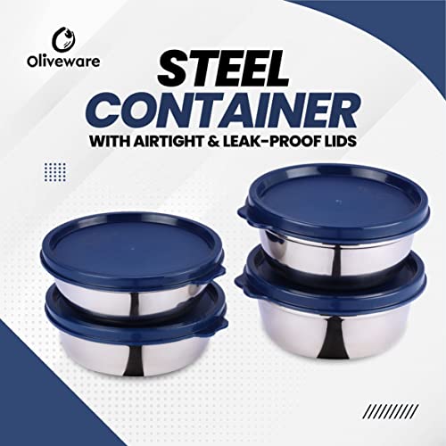 SOPL-OLIVEWARE Oliveware Elegant Combo Storage Containers, 100% Leak Proof and Dishwasher Safe, 4 Stainless Steel Containers with BPA Free Lid (2x450ml & 2x250ml) - Blue - Image 5