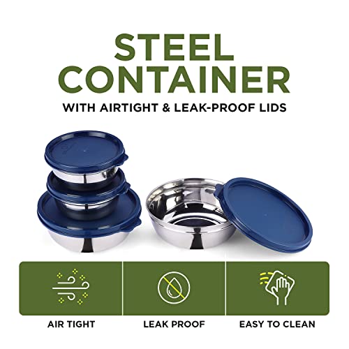 SOPL-OLIVEWARE Oliveware Elegant Combo Storage Containers, 100% Leak Proof and Dishwasher Safe, 4 Stainless Steel Containers with BPA Free Lid (2x450ml & 2x250ml) - Blue - Image 3