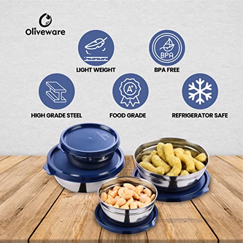 SOPL-OLIVEWARE Oliveware Elegant Combo Storage Containers, 100% Leak Proof and Dishwasher Safe, 4 Stainless Steel Containers with BPA Free Lid (2x450ml & 2x250ml) - Blue - Image 4