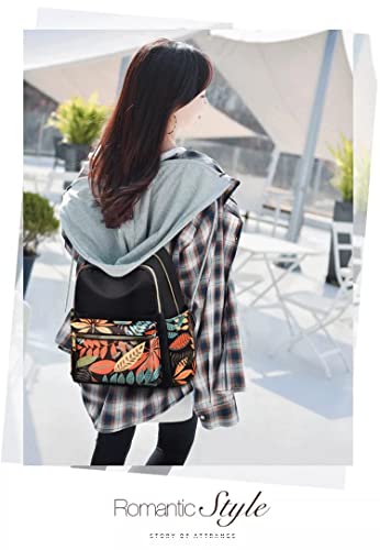 WANQLYN Ethnic Style Backpack For Women and Girls,Fashion Bag,Nylon College,School,Office Bag,Printed Backpack (Leaf Black) - Image 3