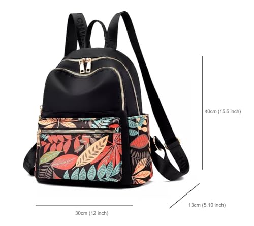 WANQLYN Ethnic Style Backpack For Women and Girls,Fashion Bag,Nylon College,School,Office Bag,Printed Backpack (Leaf Black) - Image 2
