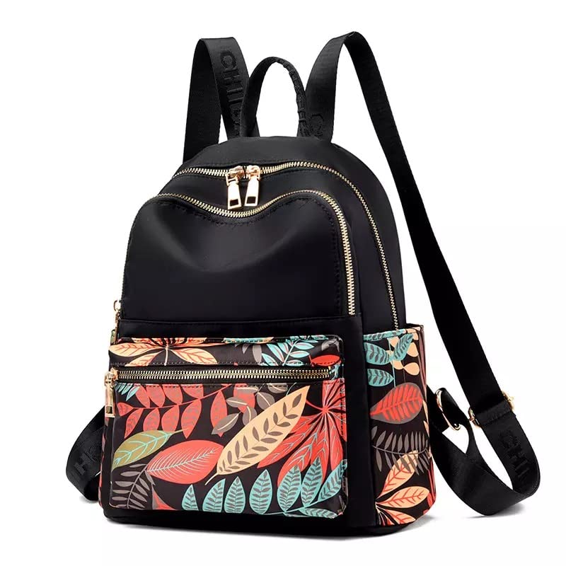 WANQLYN Ethnic Style Backpack For Women and Girls,Fashion Bag,Nylon College,School,Office Bag,Printed Backpack (Leaf Black) - Image 1