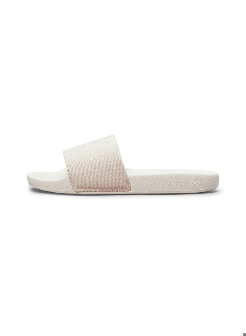 Calvin Klein Jeans Women's Canvas Sliders - Recycled blend cotton canvas upper, White