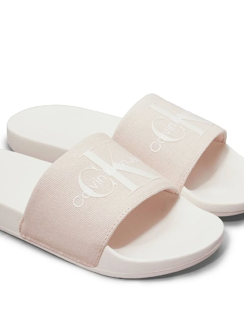 Calvin Klein Jeans Women's Canvas Sliders - Recycled blend cotton canvas upper, White