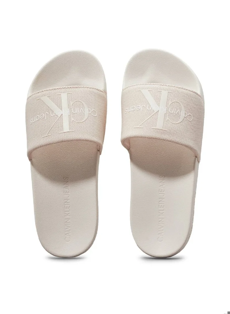 Calvin Klein Jeans Women's Canvas Sliders - Recycled blend cotton canvas upper, White