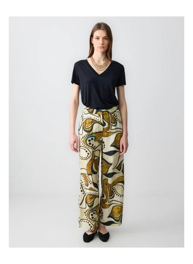 Jimmy Key Stone 100% Linen Comfortable Fit High-Waist Wide-Leg Patterned Pants.