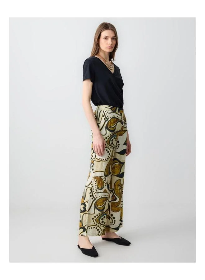 Jimmy Key Stone 100% Linen Comfortable Fit High-Waist Wide-Leg Patterned Pants.