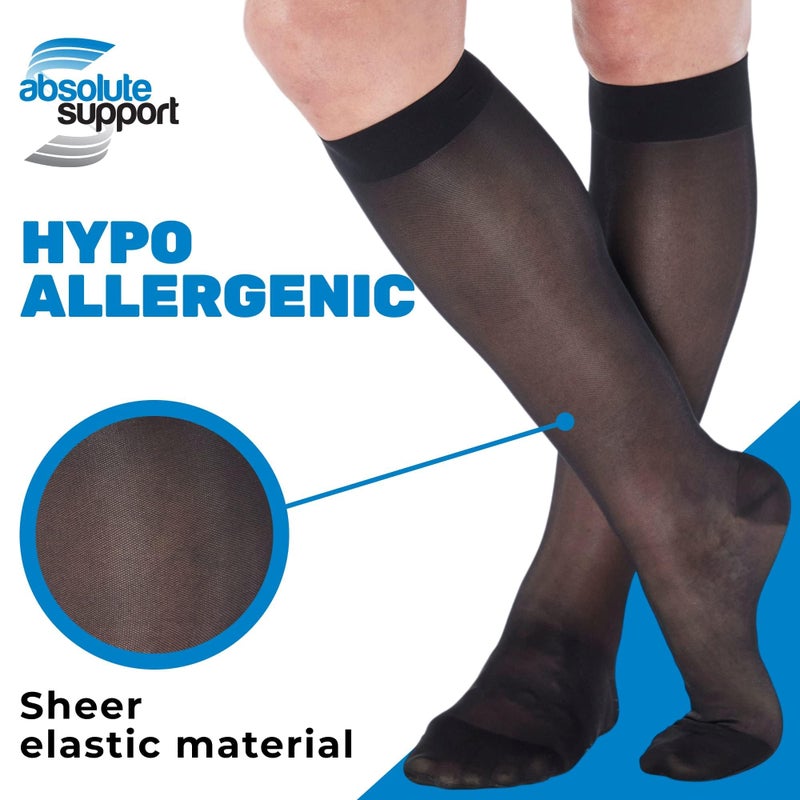 ABSOLUTE SUPPORT Sheer Compression Socks for Women 15-20 mmHg - Support Hose Knee High Stockings, Black, Large - Image 4